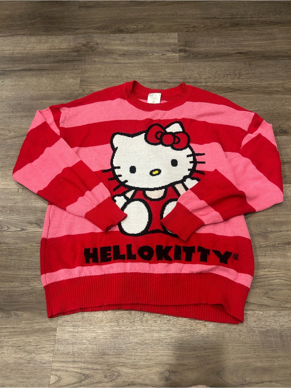 Hello Kitty Red & Pink Striped Crewneck Sweater with Graphic